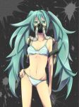  aqua_eyes aqua_hair bikini gas_mask hand_on_hip hatsune_miku long_hair looking_at_viewer navel rumia_(artist) rumia_(compacthuman) side-tie_bikini solo striped striped_bikini striped_swimsuit swimsuit twintails very_long_hair vocaloid 