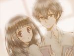  1boy 1girl black_hair bluez book chitanda_eru couple hyouka long_hair oreki_houtarou school_uniform serafuku short_hair 