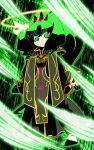  2215 alternate_costume cloak coat cosplay cure_march dark_persona green_background green_eyes green_hair grin halo highres kamen_rider kamen_rider_fourze_(series) long_hair midorikawa_nao precure princess_form_(smile_precure!) smile smile_precure! solo tiara 