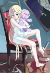  barefoot blonde_hair blue_eyes braid feet ia_(vocaloid) knife long_hair looking_at_viewer matsuike pigeon-toed rakupi sitting soles solo stuffed_toy toe_scrunch twin_braids very_long_hair vocaloid 