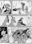  blood blood_on_face comic death gun highres higurashi_no_naku_koro_ni monochrome multiple_boys neosagi parody rifle running team_fortress_2 the_sniper translated translation_request weapon 