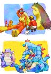  agakunoda black_hair blastoise blaziken charmander child clothed_pokemon feraligatr gold_(pokemon) gold_(pokemon)_(cosplay) headwear_removed medicine piplup pokemon pokemon_(creature) pokemon_(game) pokemon_hgss sitting sleeping typhlosion 