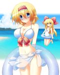  :o alice_margatroid alternate_costume arms_behind_back beach bikini blonde_hair blue_eyes blue_sky blush bow breasts cleavage cloud clouds doll flying hair_bow hair_ornament hairband hill innertube large_breasts long_hair looking_at_viewer matching_shanghai osashin_(osada) ribbon sarong school_swimsuit see-through shanghai_doll shin_osada shiny shiny_skin short_hair side-tie_bikini sky smile solo standing sweatdrop swimsuit thigh_gap touhou water white_school_swimsuit 