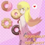  blonde_hair doughnut dress from_behind kikumaru_bunta long_hair looking_back monogatari_(series) nisemonogatari oshino_shinobu yellow_eyes 