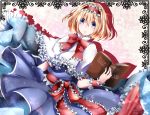  alice_margatroid blonde_hair blue_eyes book bow capelet character_name frills hairband highres sash short_hair solo touhou wrist_cuffs 