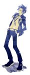  arisato_minato blue blue_hair digital_media_player ffel hands_in_pockets headphones laughing male persona persona_3 school_uniform solo 