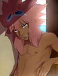  goggles inazuma_eleven inazuma_eleven_(series) long_hair male mosako pink_hair shirtless smile solo tsunami_jousuke 