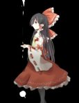  apple ascot bad_apple!! bad_id black_hair bow brown_eyes detached_sleeves food frills fruit hair_bow hair_tubes hakurei_reimu long_hair pasutel solo touhou wide_sleeves 