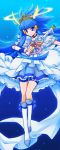  aoki_reika bike_shorts blue_eyes blue_hair cure_beauty dress halo highres long_hair magical_girl precure princess_form_(smile_precure!) shino_(acidrain) smile_precure! solo tiara wand 