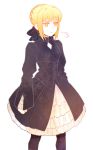  blonde_hair dress fate/hollow_ataraxia fate/stay_night fate/unlimited_codes fate_(series) gothic_lolita hair_ribbon lolita_fashion pantyhose ribbon saber saber_alter solo sunday31 yellow_eyes 