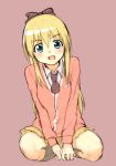  blonde_hair blue_eyes kosuke_haruhito long_hair open_mouth seiza sitting skirt socks solo toshinou_kyouko yuru_yuri 