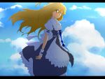  blonde_hair cloud clouds curiosities_of_lotus_asia dress ibaba kirisame_marisa letterboxed long_hair no_hat no_headwear sky solo touhou wind wristband yellow_eyes 