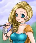  :d bianca blonde_hair blue_eyes braid breasts cape chiru choker cleavage dragon_quest dragon_quest_v earrings hair_over_shoulder jewelry long_hair open_mouth single_braid smile solo whip 