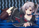  breasts brown_hair checkered checkered_floor cleavage frills garter_straps grey_hair idolmaster idolmaster_cinderella_girls kanzaki_ranko red_eyes shouyan thigh-highs thighhighs 