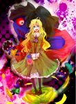  absurdres blonde_hair blue_eyes blue_rose doll dress flower highres ib long_hair mary_(ib) mary_janes open_mouth pantyhose petals red_rose rose shoes smile solo sumire_(dolphin) yellow_rose 