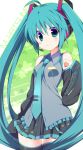  aqua_eyes aqua_hair bad_id character_name detached_sleeves hatsune_miku headset long_hair necktie skirt smile solo thigh-highs thighhighs twintails very_long_hair vocaloid 