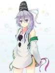  adapted_costume bare_shoulders blue_eyes blush bottomless collarbone detached_sleeves hat japanese_clothes kariginu long_hair mononobe_no_futo mumyuu no_pants ponytail silver_hair simple_background smile solo tate_eboshi touhou wide_sleeves 