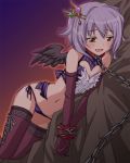  bdsm bondage bound_wrists breasts brown_eyes chain chains cleavage cleavage_cutout collar elbow_gloves gloves grey_hair hair_ornament hairclip idolmaster idolmaster_cinderella_girls koshimizu_sachiko leash navel open_mouth panties purple_hair side-tie_panties slave smile solo syno thigh-highs thighhighs underwear wings 