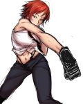  bakuya gloves highres king_of_fighters midriff navel red_eyes red_hair redhead short_hair sketch snk solo suspenders sweat vanessa 