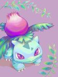  from_above ivysaur leaf leopard_truth no_humans pokemon pokemon_(creature) purple_background simple_background tegaki 
