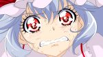  artist_request blue_hair blush bow clenched_teeth close-up face hat hat_bow hat_ribbon highres kise_yayoi ltd_border parody precure pretty_cure red_eyes remilia_scarlet ribbon short_hair smile_precure! solo tears touhou wavy_mouth 