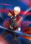  archer bow_(weapon) brown_eyes dark_skin fate/stay_night fate_(series) grey_eyes male solo sunday31 weapon white_hair 