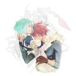  aquarion_(series) aquarion_evol blush closed_eyes couple eyes_closed gloves hair_ribbon kagura_demuri navel nigiri_(guran2) red_hair redhead ribbon short_hair sleeping zessica_wong 