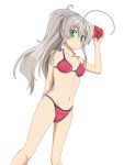  ahoge alternate_hairstyle bikini breasts compacthuman flower green_eyes haiyore!_nyaruko-san long_hair nyarlathotep_(nyaruko-san) ponytail rumia_(compacthuman) silver_hair simple_background solo swimsuit white_background 