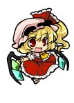 ascot blonde_hair chibi crystal flandre_scarlet hat hat_ribbon open_mouth puffy_sleeves red_eyes ribbon short_sleeves side_ponytail socha solo touhou wings 