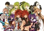  3girls aisha_(elsword) aqua_eyes armor bandeau black_hair blonde_hair book breasts chung cleavage coat dual_persona elsword elsword_(character) eve_(elsword) gauntlets gloves green_eyes green_hair ivy60530 long_hair midriff multicolored_hair multiple_boys multiple_girls navel pointy_ears ponytail purple_eyes purple_hair purple_legwear raven_(elsword) red_eyes red_hair redhead rena_(elsword) scarf short_hair skirt smile symmetry thigh-highs thighhighs title_drop twintails two-tone_hair under_boob underboob violet_eyes white_background white_hair yellow_eyes 