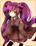  animal_ears at2. bangs blunt_bangs blush enderman frills hair_ornament japanese_clothes long_hair looking_at_viewer minecraft original personification purple_eyes purple_hair simple_background socks solo thigh-highs thighhighs twintails very_long_hair wavy_mouth zettai_ryouiki 