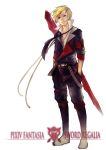  absurdres blonde_hair boots facial_mark hands_in_pockets highres joseph_lee male pixiv_fantasia pixiv_fantasia_sword_regalia red_eyes solo sword weapon 
