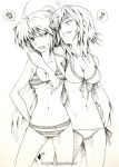  2girls anger_vein angry bikini breasts cleavage cypha_of_huckebein frills grin long_hair lyrical_nanoha mahou_senki_lyrical_nanoha_force multiple_girls musical_note navel ponytail side-tie_bikini signum sm318 smile striped swimsuit very_long_hair 