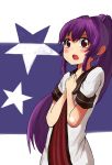  1girl blush highres long_hair ponytail purple_hair red_eyes school_uniform serafuku solo sugiura_ayano yuru_yuri 