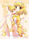  blonde_hair blush boots bow cure_peace dress hairband hinapo kise_yayoi magical_girl precure sitting skirt smile smile_precure! solo star wrist_cuffs yellow_eyes 