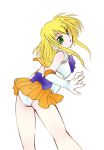  arisa_bannings bishoujo_senshi_sailor_moon blonde_hair cosplay green_eyes jason_(kaiten_kussaku_kikou) long_hair lyrical_nanoha mahou_shoujo_lyrical_nanoha sailor_venus sailor_venus_(cosplay) simple_background skirt solo white_background 