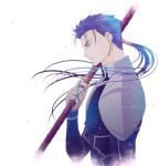  blue_hair earrings fate/stay_night fate_(series) gae_bolg jewelry lancer long_hair male polearm ponytail red_eyes shizimi0218 solo spear weapon 