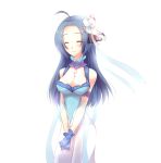  blue_dress blue_hair breasts choker cleavage dress flower gloves highres idolmaster long_hair miura_azusa smile yurine 