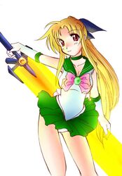  bishoujo_senshi_sailor_moon blonde_hair cosplay fate_testarossa jason_(kaiten_kussaku_kikou) long_hair looking_at_viewer lyrical_nanoha mahou_shoujo_lyrical_nanoha red_eyes sailor_jupiter sailor_jupiter_(cosplay) simple_background smile solo very_long_hair white_background 