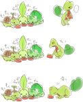  :3 animal bulbasaur chikorita closed_eyes comic creature eating food hg leaf messier_number no_humans pokemon pokemon_(game) pokemon_comic pokemon_dppt pokemon_frlg pokemon_gsc pokemon_hgss pokemon_rgby pokemon_rse simple_background ss translation_request treecko turtwig 