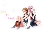  2girls aida_riko basketball brown_hair english hair_ornament hairclip kuroko_no_basuke long_hair momoi_satsuki multiple_girls pink_eyes pink_hair short_hair soukuu_(pixiv2297010) 