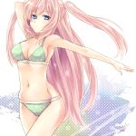  1girl armpits bikini blue_eyes long_hair megurine_luka mikippa moe pink_hair polka_dot solo swimsuit twintails two_side_up very_long_hair vocaloid 