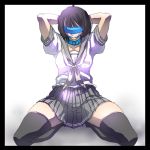  arms_up bdsm black_hair blindfold bondage breasts collar copyright_request gagged ishizaki_hiroki kneeling school_uniform short_hair skirt slave solo thigh-highs thighhighs 