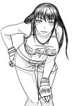  bent_over breasts fingerless_gloves gloves hand_on_hip hand_on_knee hips ishido_natsuo large_breasts long_hair midriff mixed_martial_arts monochrome natumiao navel shorts smile solo sports_bra teppuu 