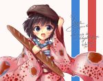  baguette beret black_hair bread food hat ikoku_meiro_no_croisee japanese_clothes kimono short_hair sora_from_france yune_(ikoku_meiro_no_croisee) 