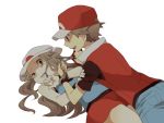  baseball_cap blue_(pokemon) brown_hair constricted_pupils creepy crying hat holding long_hair open_mouth pokemon pokemon_(game) pokemon_frlg pumpkinpan red_(pokemon) red_(pokemon)_(remake) scared scissors simple_background smile tears yandere 