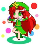  1girl blush_stickers bow braid chibi chinese_clothes green_eyes hair_bow hat hong_meiling ken123456 long_hair open_mouth puffy_sleeves red_hair redhead short_sleeves solo star touhou twin_braids very_long_hair 