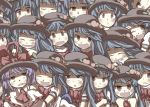  :&lt; :d ascot blue_hair blush bowtie capelet clenched_hands clone closed_eyes drooling eyes_closed food frills fruit gaoo_(frpjx283) grey_eyes hat hat_ribbon highres hinanawi_tenshi hug long_hair multiple_girls multiple_persona nagae_iku odd_one_out open_mouth peach purple_hair ribbon short_hair smile sparkle too_many touhou wavy_mouth wink 