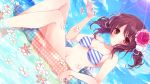  bikini blush brown_hair flower moriyama_shijimi swimsuit twintails wet 