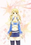  alternate_costume alternate_hairstyle bare_shoulders fairy_tail highres kingyo_(984) lucy_heartfilia midriff navel smile solo thigh-highs thighhighs twintails 
